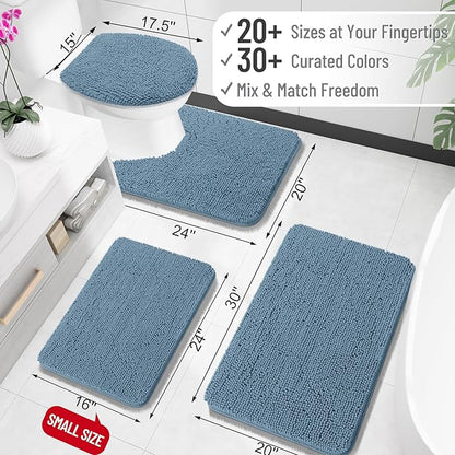 OLANLY Large Bathroom Rugs 47x32, Extra Soft Absorbent Chenille Bath Rugs, Rubber Backing Quick Dry, Machine Washable Bath Mats for Bathroom Floor, Tub and Shower, Home Decor Accessories, Airy Blue