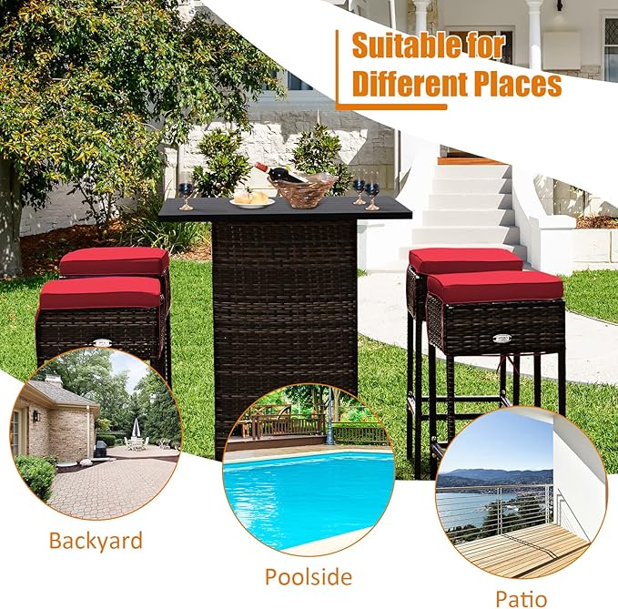 Tangkula 5 Piece Outdoor Rattan Bar Set, Patio Bar Furniture