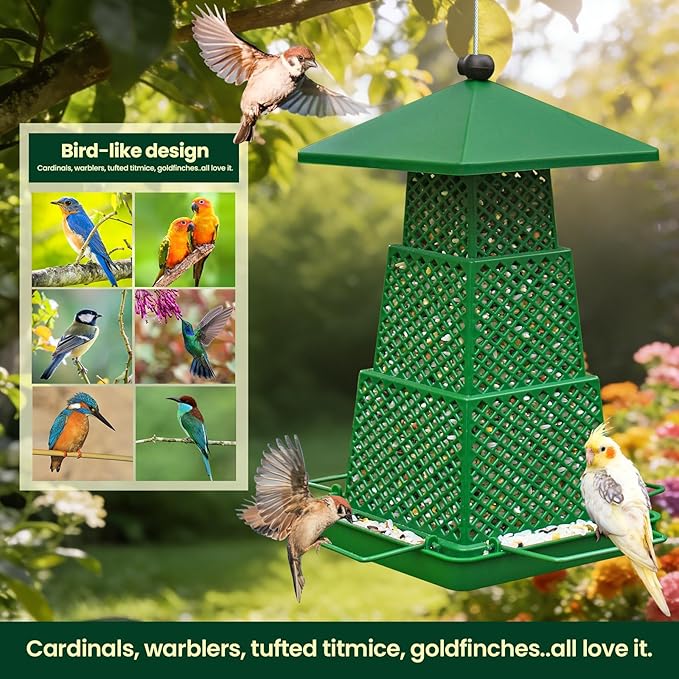 Bird Feeders for Outdoors Squirrel Proof - Collapsible Plastic Hanging Feeder, Easy to Fill for Garden Yard Patio, Ideal for Bird Lovers & Outdoor Enthusiasts