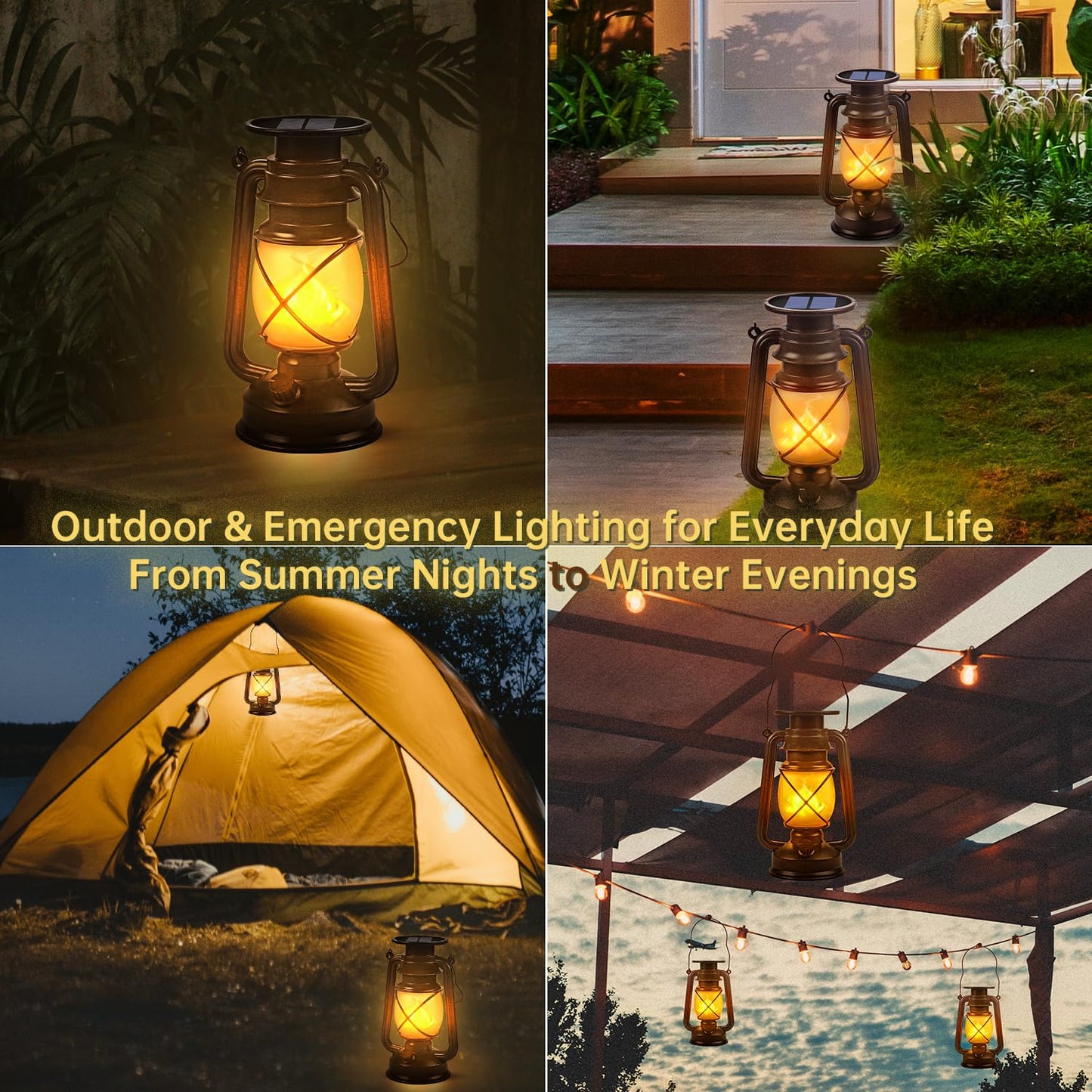 Solar Lantern Outdoor Hanging Solar Lights Dancing Flame Led Waterproof Camping Lamps, Landscape Decor for Table Patio Garden Yard Pathway Porch 2 Pack