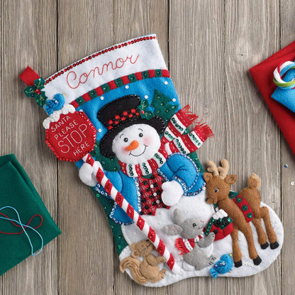 Bucilla 86707 Felt Applique Stocking Kit, 18", Santa Stop Here,