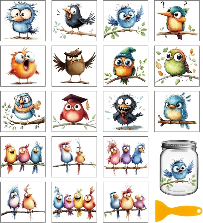 GLOBLELAND 18 Sheets Funny Birds Rub on Transfer 3.9x3.6inch Colorful Animals