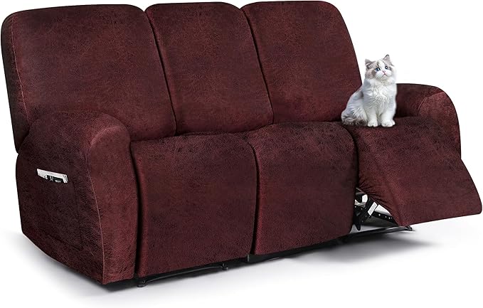 ANARACHON Leather Look Recliner Couch Cover, 8-Pieces Stretch Recliner Sofa