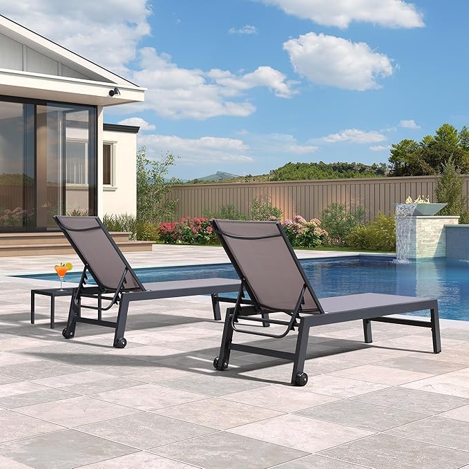 PURPLE LEAF Patio Chaise Lounge Set 2 Pieces Textilene Pool Lounge Chairs