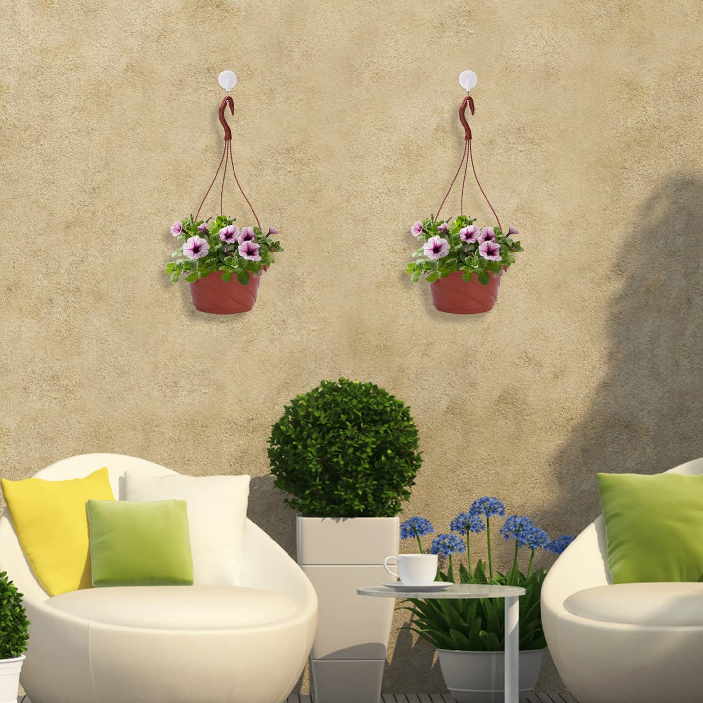 10 Sets Plastic Hanging Planters with Drainage Holes and Detachable Hooks - 6.7 Inch Small Hanging Flower Pots for Indoor Outdoor Plants, Windows, Balconies, and Garden Fences