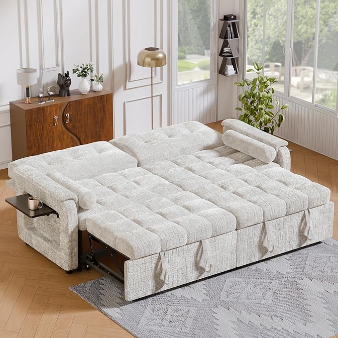 Convertible Sleeper Sofa Bed, 86 Inch Chenille Pull Out Couch