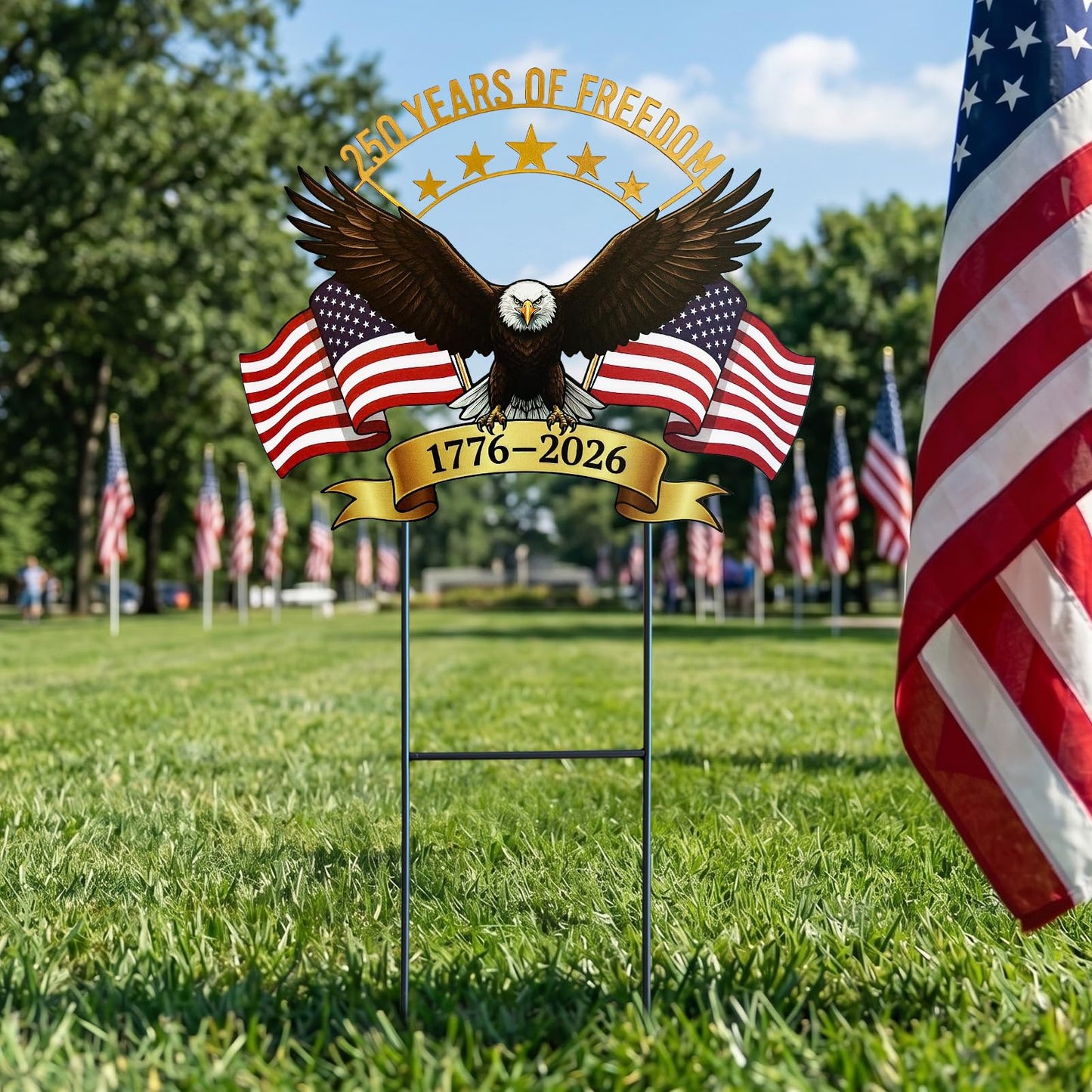 4th of July Decorations Outdoor,25.4" 250th Anniversary Patriotic Eagle Metal Decorative Garden Stakes for Memorial Day Independence Day USA Garden Decor, Red White Blue Americana Welcome Yard Signs