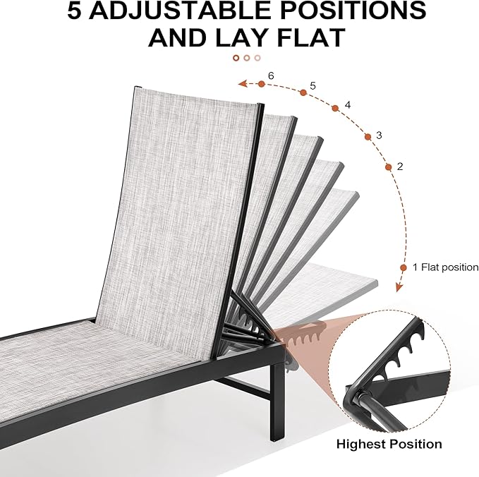 Crestlive Products Pool Lounge Chair Outdoor Set of 2, Chaise Lounge Chairs