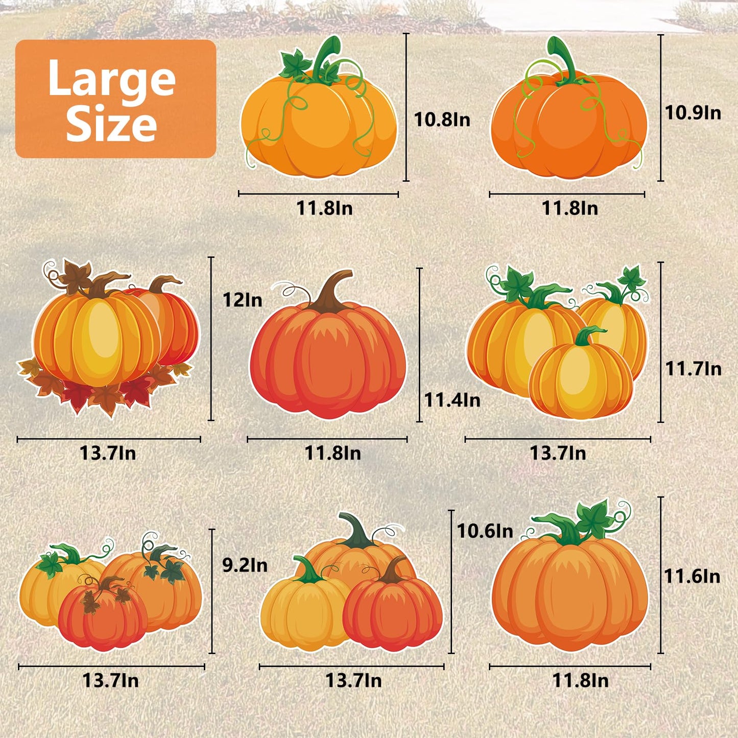 Arosche Fall Yard Signs with Stakes 8pcs Happy Fall Thanksgiving Decorations Outdoor Orange Pumpkins Harvest Garden Wall Porch Signs Seasonal Holiday Party Supplies Lawn Yard Decorations