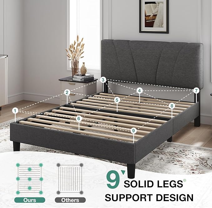 Novilla Queen Size Bed Frame Upholstered Platform Queen Bed Frame