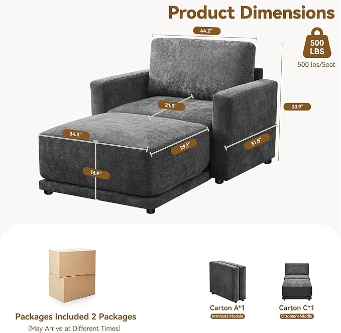 44.2" Chenille Oversized Chair
