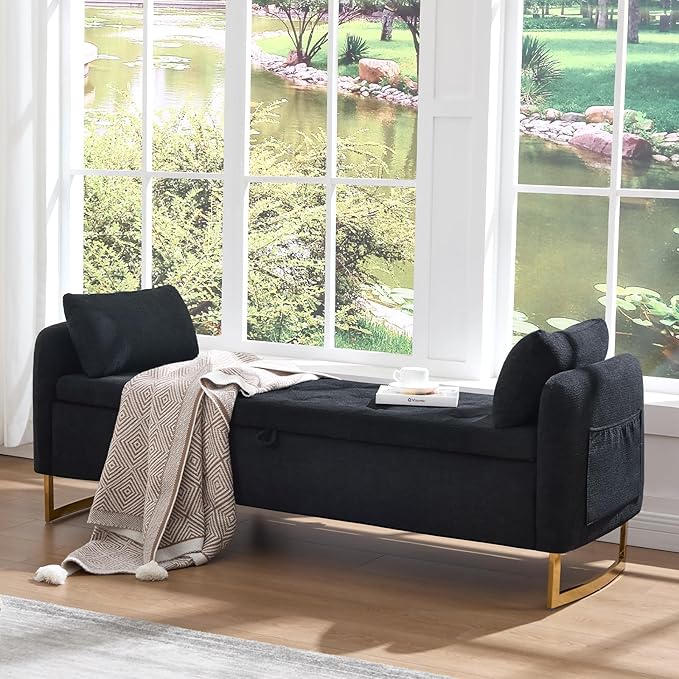65" Storage Ottoman Bench, Chenille Storage Bench