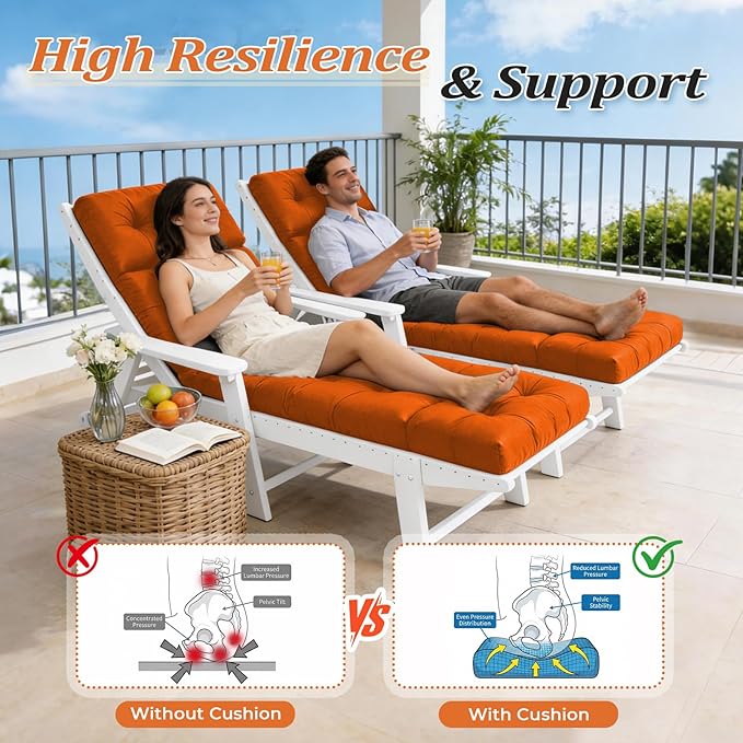 Outdoor Chaise Lounge Cushion, Waterproof 74.4x22x4.7 Inch Thick Cotton Filled