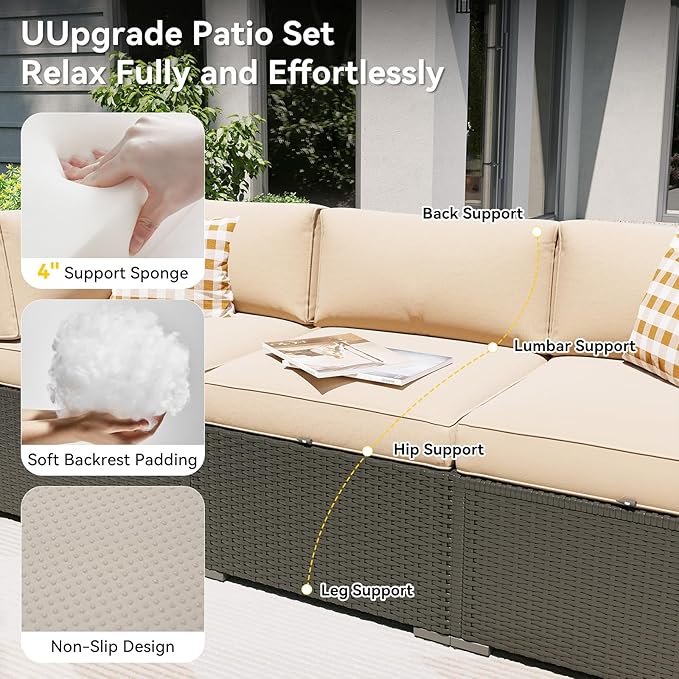 Aoxun Patio Furniture Set with Umbrella, 8 Piece Outdoor Sectional Sofas