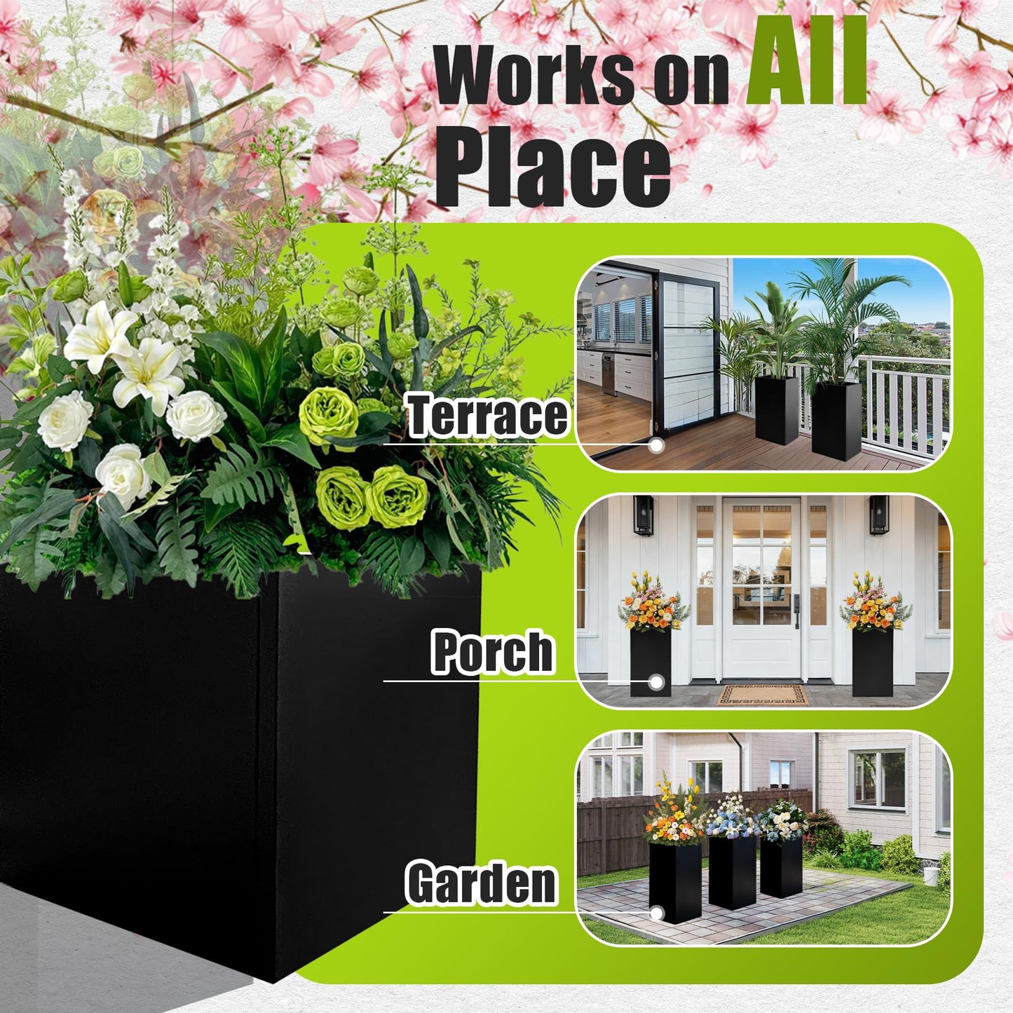 Fsehyue Metal Planter Box 16" x 16" x 16" Large Square Planter Heavy Duty Galvanized Steel Tall Plant Boxes with Insert Shelf and Drainage Holes for Outdoor Patio Yard Garden Porch Terrace