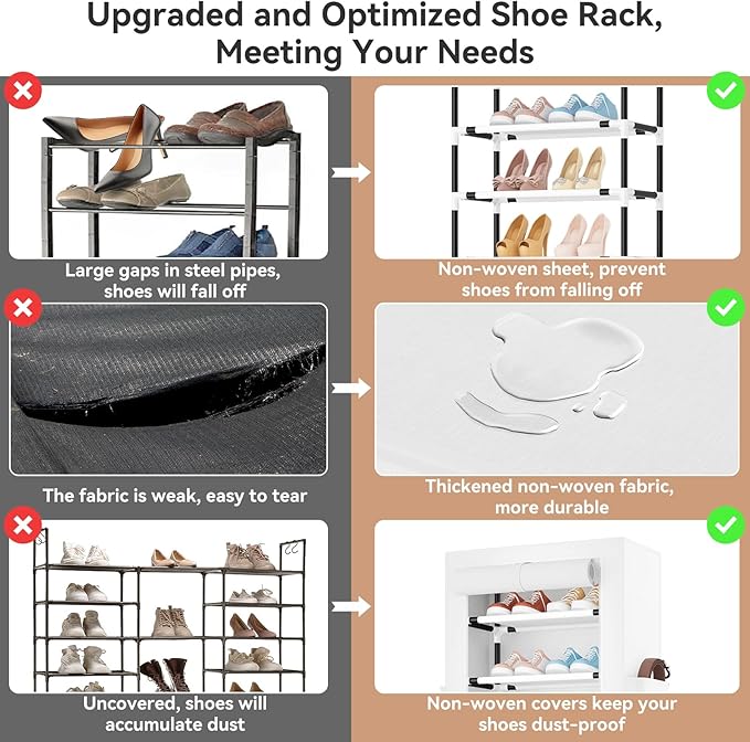 ROJASOP Shoe Rack with Covers 10 Tier Large Shoe Organizer Tall Shoe Closet