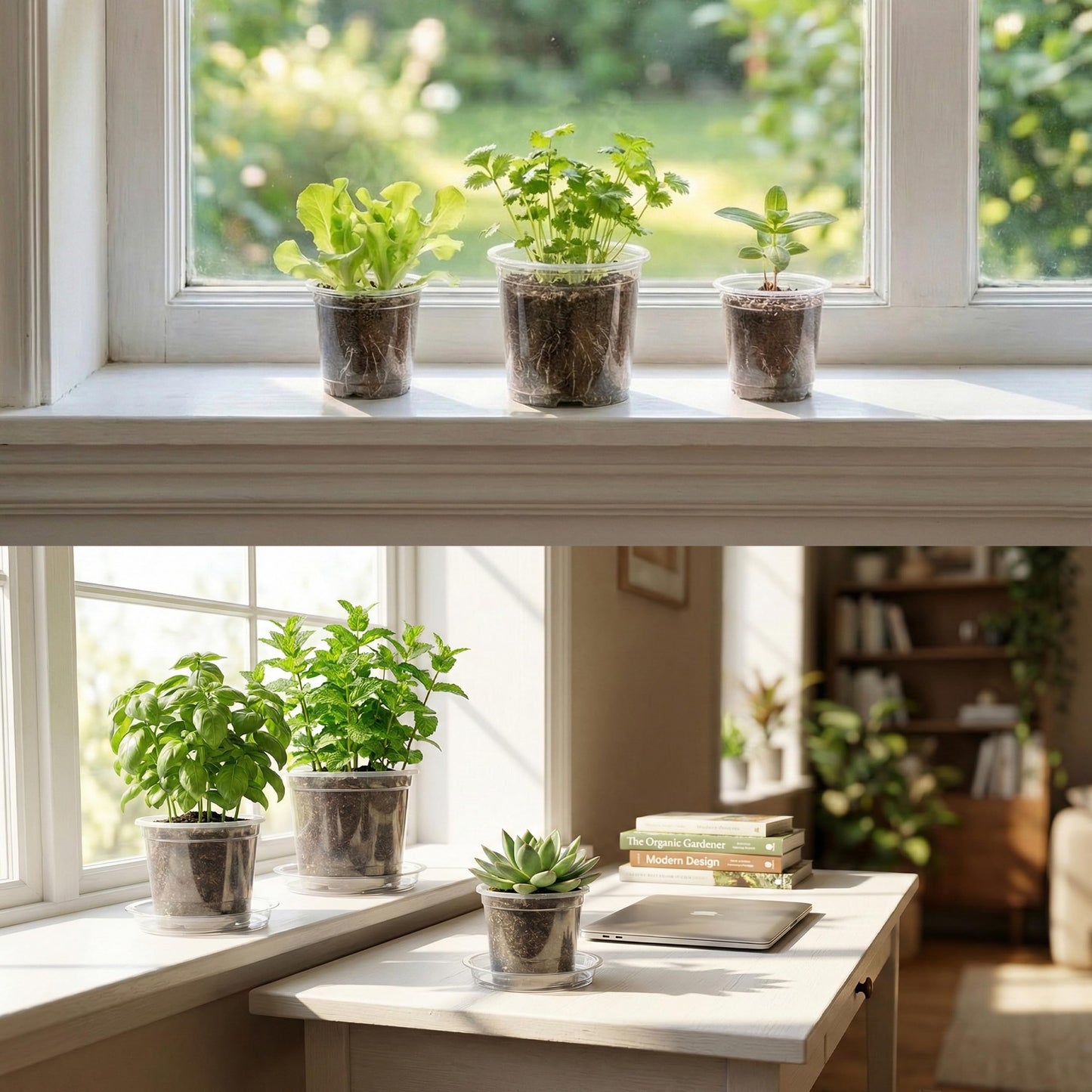 ENNUFO Clear Nursery Pots with Drainage, 126 Pcs Set, 4/5 Inch Plastic Pots for Indoor Plants, Seed Starter Kit with Plant Saucers, Clear Plant Pots with Drainage Holes, Pot Liners, Labels & Tools