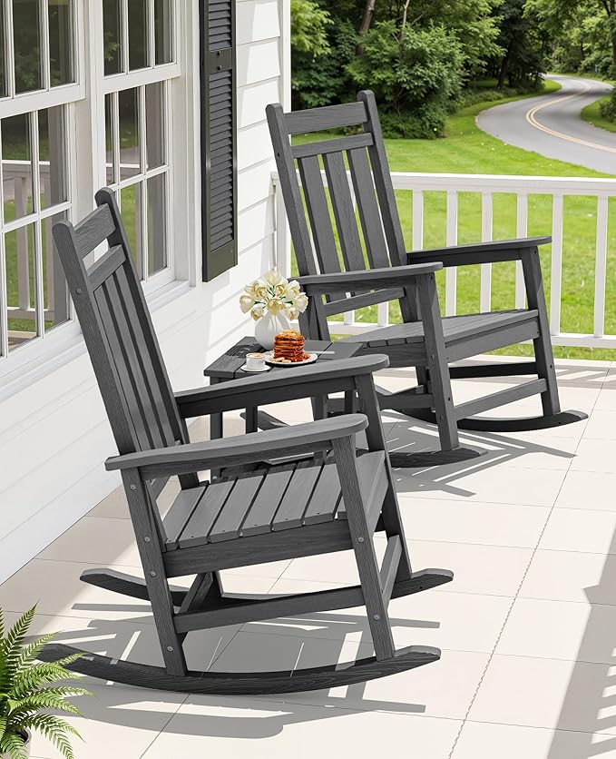 KINGYES Oversized Outdoor Rocking Chair Set of 4, All-Weather Patio Rocking