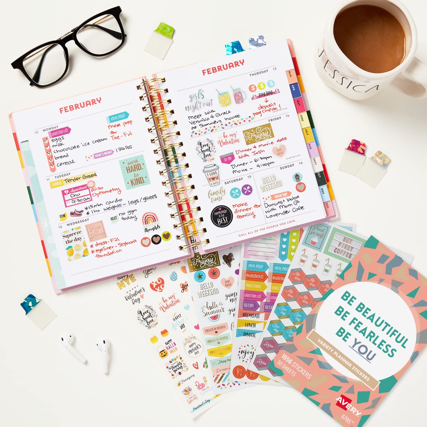 Avery Planner Stickers Variety Pack, 30 Sheets, 1,656 Productivity Stickers for Your Planner, Journal or Calendar (6785)