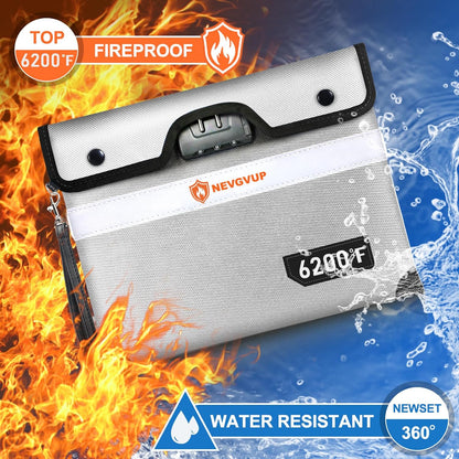 Upgraded 6200°F Fireproof Money Bag with Lock, Fireproof Bag w. Zipper/Reflective Strip, 9 Layers of Heat Insulated Material, Water Resistant Fire Proof Money Bag for Cash, Fire Bag for A5 documents