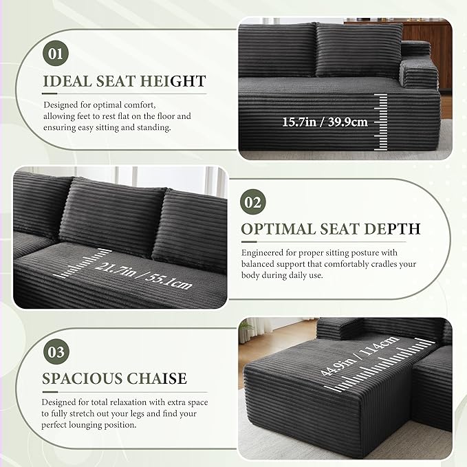 96" Sectional Couches for Living Room Cloud Couch Sofa