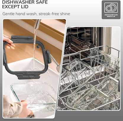 5-Pack Borosilicate Glass Containers with Tempered Glass Lids, 35.2oz/4.4 Cup Airtight Meal Prep Set, Microwave/Freezer Safe (Gray)