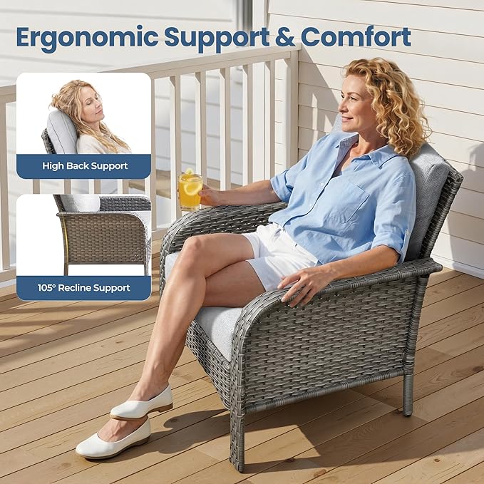 Weaxty Wicker Patio Furniture Set High Back Loveseat Sofa Couch Armchair Coffee