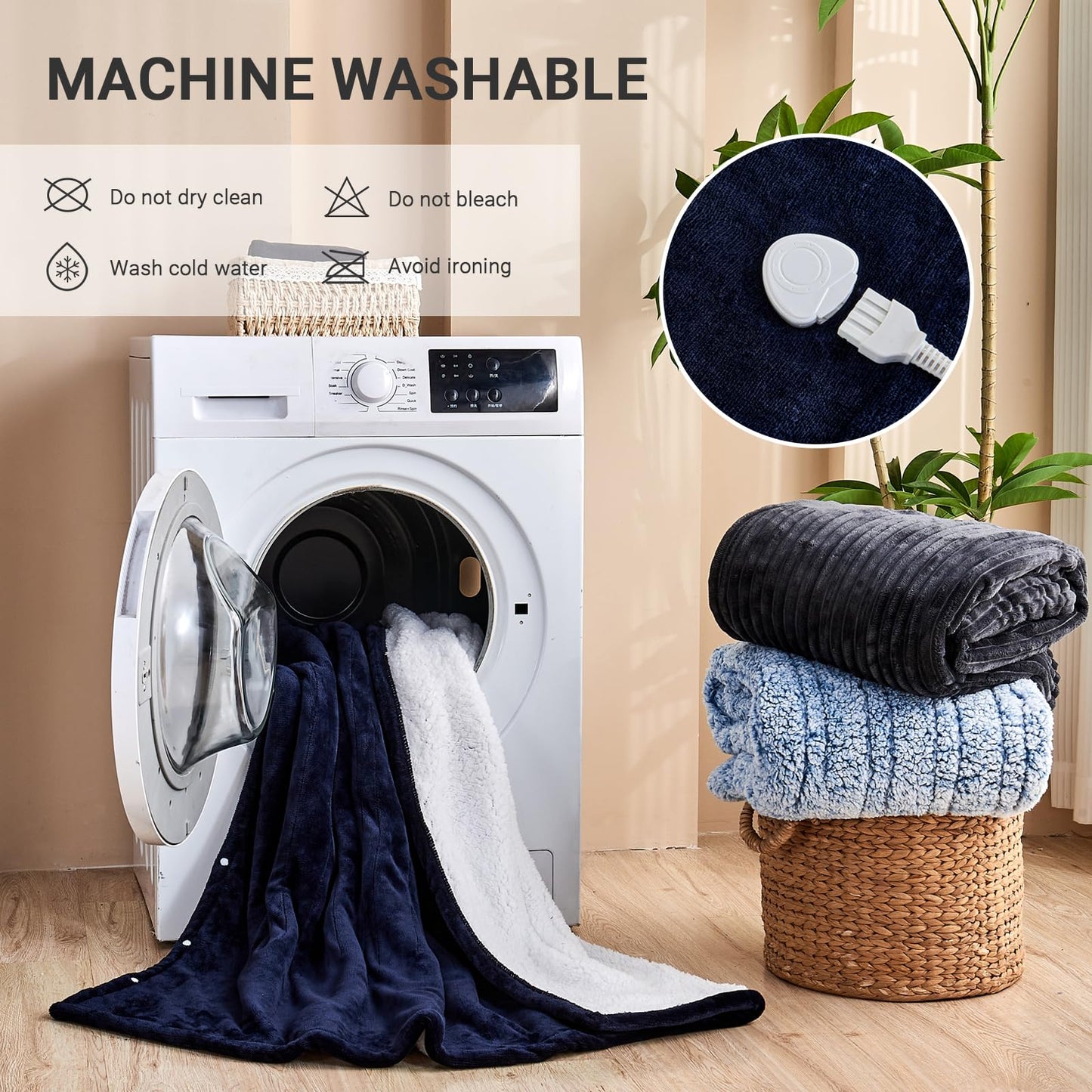 Electric Blanket Heated Throw, Soft Flannel Heating Blanket with 8 Hours Auto Off 10 Fast Heating Levels Machine Washable Sherpa Heated Blanket with Overheating Protection