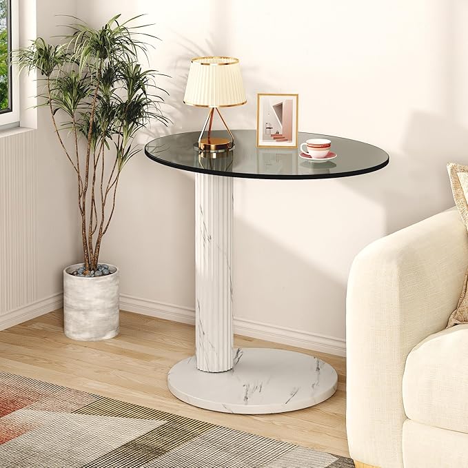 Hooseng Glass Round Coffee Table End Table, 22-Inch Modern Tempered Transparent