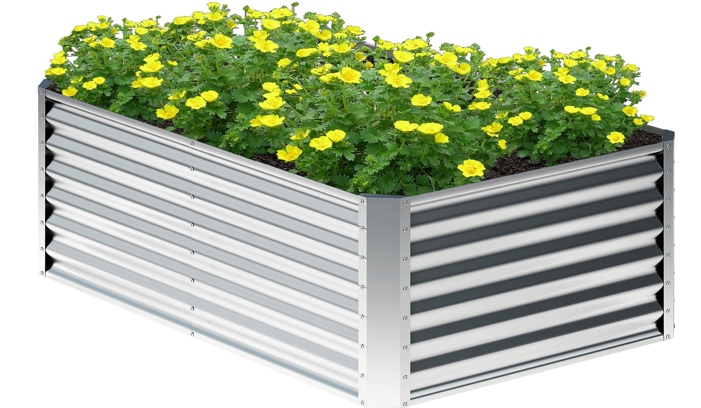 Nedenyou 4x2x2FT Galvanized Raised Garden Bed,Planter Raised Beds-Metal Garden Box,Large Plant for Outdoor Planting, Vegetables Bed，Flower,herb-Silver