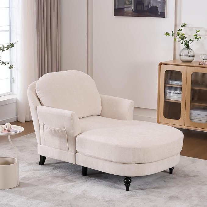 Chaise Lounge Chair Indoor, 59.8" Oversized Couch Reading Chairs，Chenille