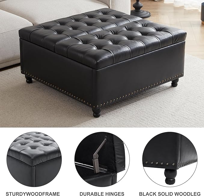 Tbfit Large Square Storage Ottoman Bench, Tufted Upholstered Coffee Table