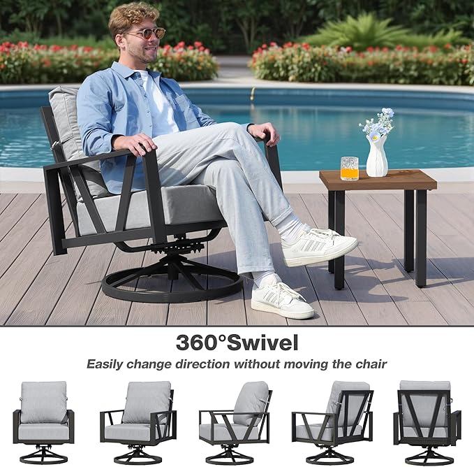 Outdoor Patio Swivel Rocking Chairs Set, Front Porch Furniture