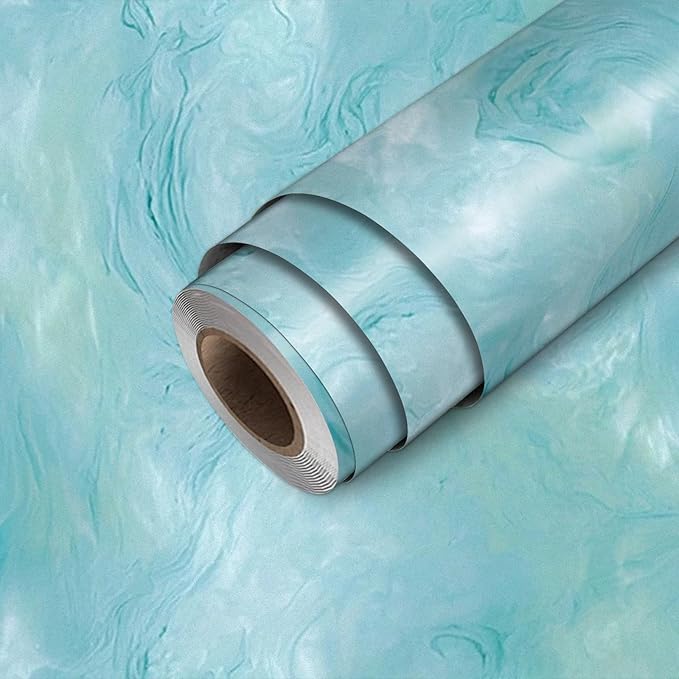 HOMETITUTE Blue Marble Wallpaper Peel and Stick Ocean Style 118.1x17.7 Inches
