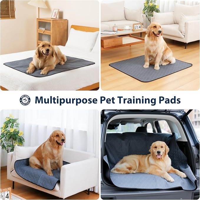 Washable Pee Pads for Dogs, 48x48 Reusable Puppy Pads with Fast Absorbent, Waterproof Reusable Pee Pads for Whelping, Traing, Incontinence and Potty, 3 Pack, Grey.