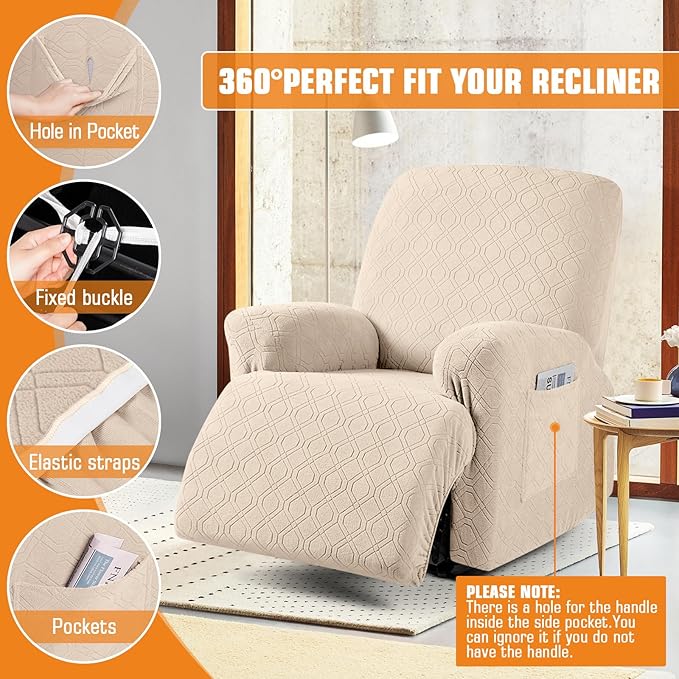 VANSOFY Oversized Recliner Chair Cover, 4-Pieces Stretch Recliner Covers