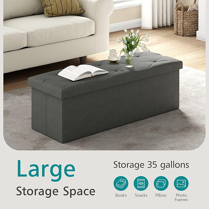 VECELO 43'' Folding Storage Ottoman Bench, Storage Chest, Linen Fabric Foot