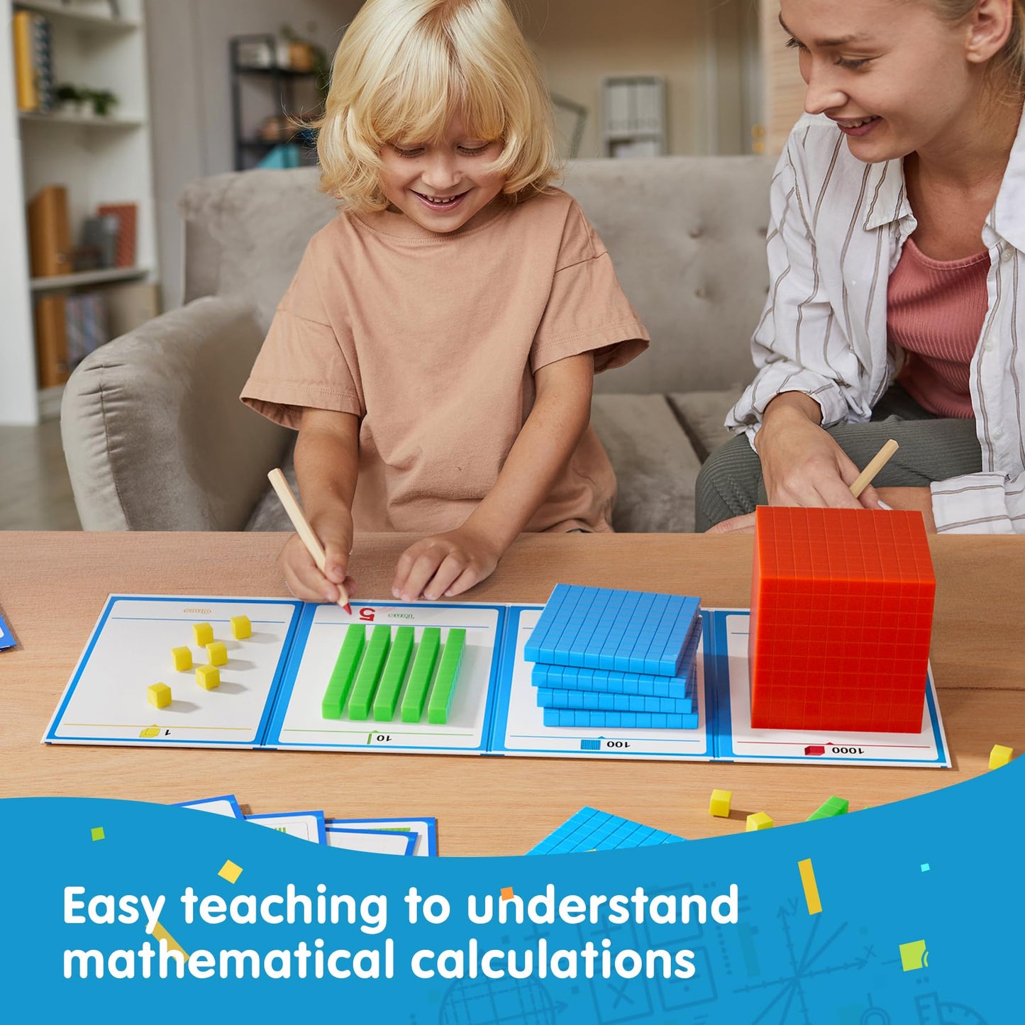 TOMMYHOME Base Ten Blocks with Place Value Chart - Math Manipulatives for Kids.Counting Blocks for Math to Help Educate Kindergarten Teachers.