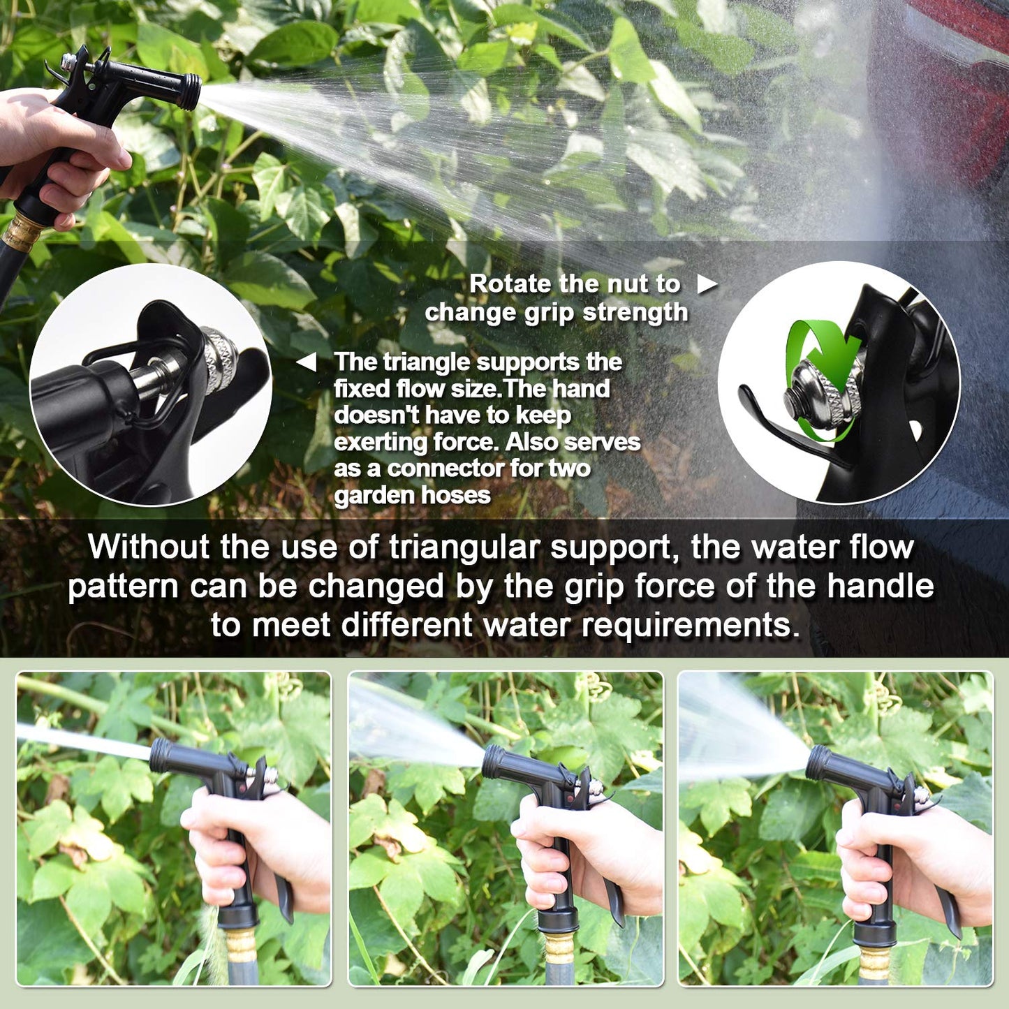 IRRIGLAD Hose Nozzle 2 Pack, Full Size Pistol Grip Water Nozzle Sprayer with Threaded Front, High Pressure Nozzle, Adjustable Spray Water Flow for Watering Plants, Showering Pet, Washing Car, Cleaning