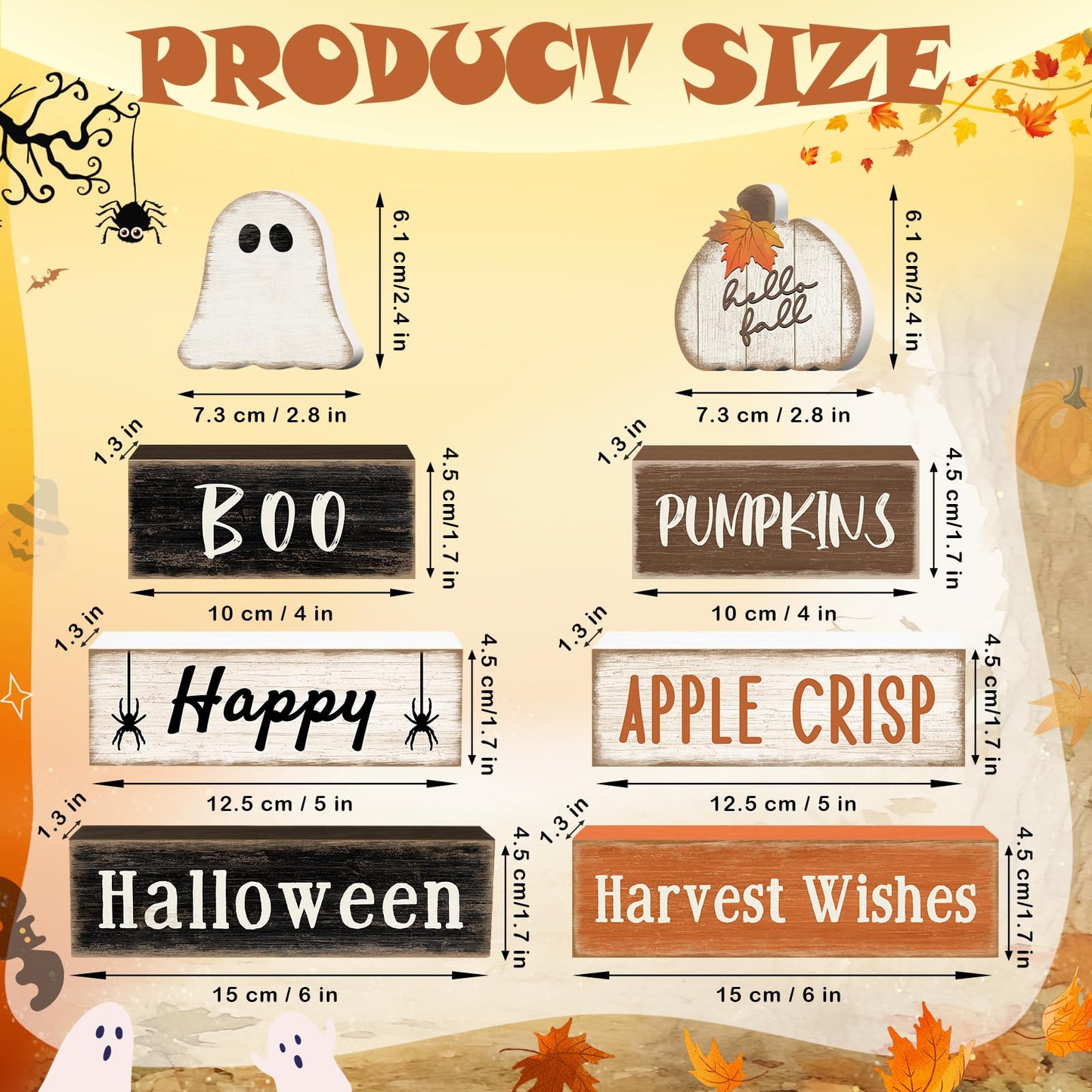 8Pcs Fall and Halloween Decor Wooden Ghost Pumpkin Table Decorations, Halloween Fall Tiered Tray Decor Rustic Cute Ghost Pumpkin Stack Signs Tabletop Centerpieces for Home Office Kitchen Shelf