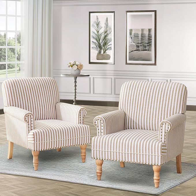 HUIMO Linen Fabric Accent Chairs Set of 2, Mid-Century Modern Armchair