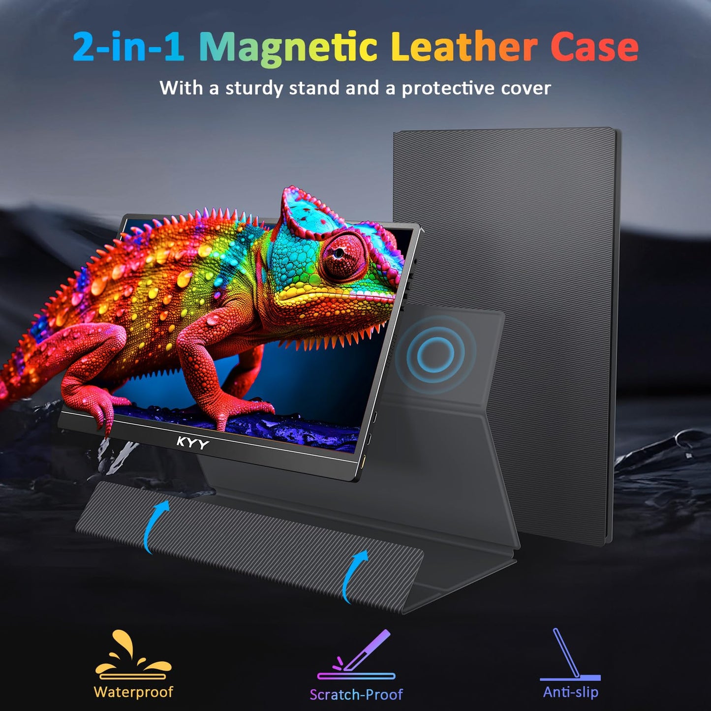 KYY 4K Portable Monitor for Laptop, 15.6'' Computer Screen Extender UHD 3840x2160,100% sRGB, 400 Nits, IPS Travel Monitor w/Speakers & Smart Cover for Laptop Xbox PS5 Switch PC Phone, VESA Compatible