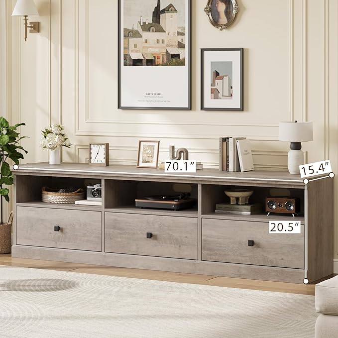 IDEALHOUSE 70in TV Stand for TVs up to 80", Mid Century Modern Entertainment