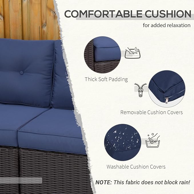 Outsunny 2 Piece Patio Wicker Corner Sofa Set, Outdoor PE Rattan Furniture
