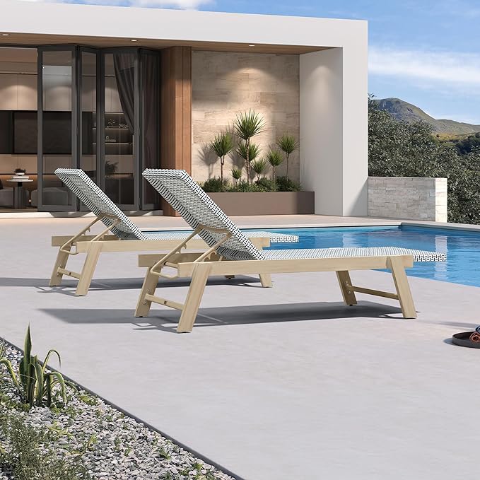 PURPLE LEAF Extra Large Patio Chaise Lounge 2 Pieces French Outdoor Wicker