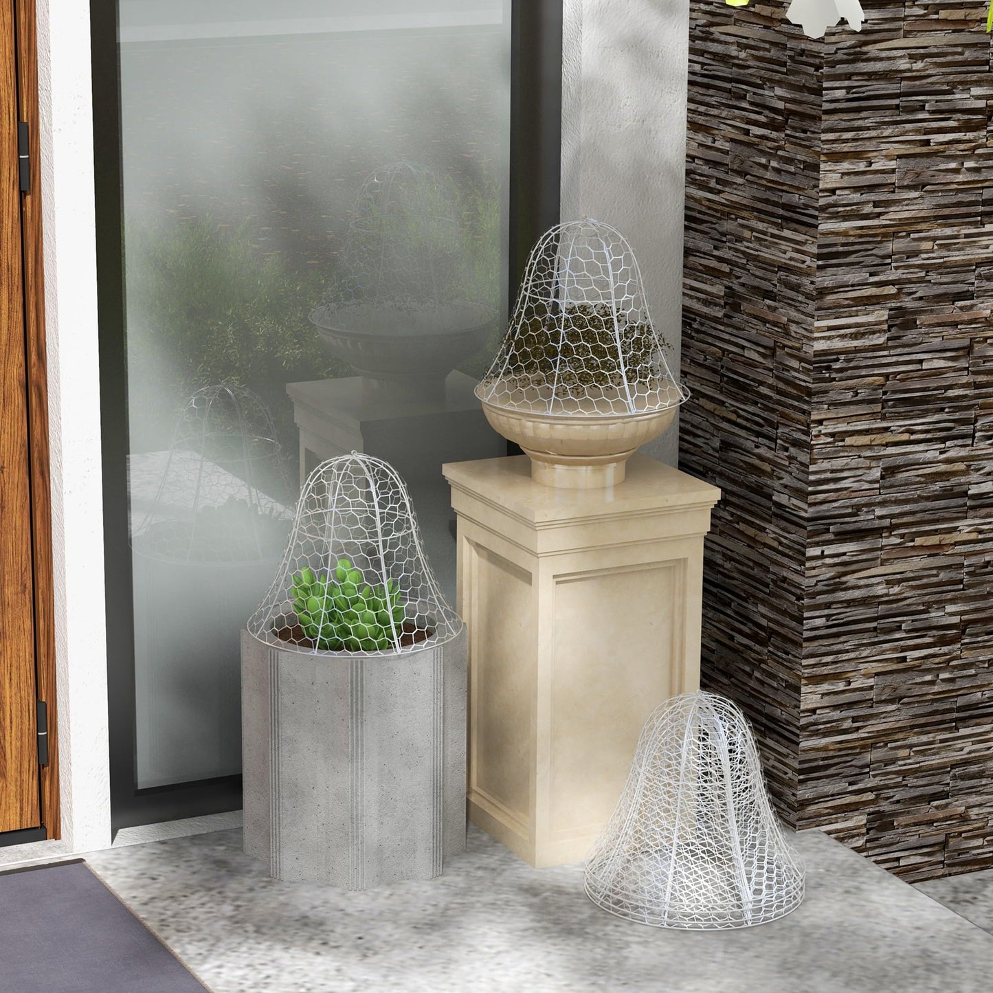 6-Pack Garden Chicken Wire Cloche, 16" x 13" – Metal Plant Protectors, Stackable Crop Cages, White, Animal Barrier for Outdoor Gardens