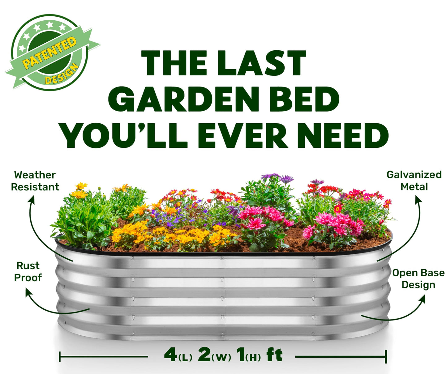 Plant & Plot Galvanized Raised Garden Beds Outdoor // 4×2×1 ft Planter Raised Bed for Gardening, Vegetables, Flowers // Large Metal Garden Box (Silver) // Patented Tool-Free Design
