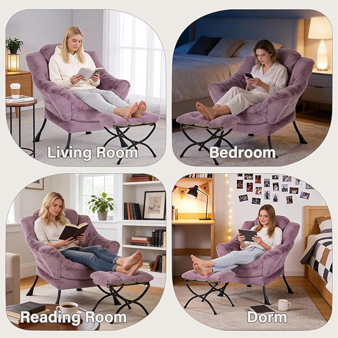 MBOOYOME Lazy Chair with Ottoman, Modern Accent Lounge Armchair with Side