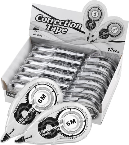 Correction Tape Dispenser, Easy To Use Applicator for Instant Corrections, For school, Office (White, 12pack, 6M/256, Tape Width 0.2in)