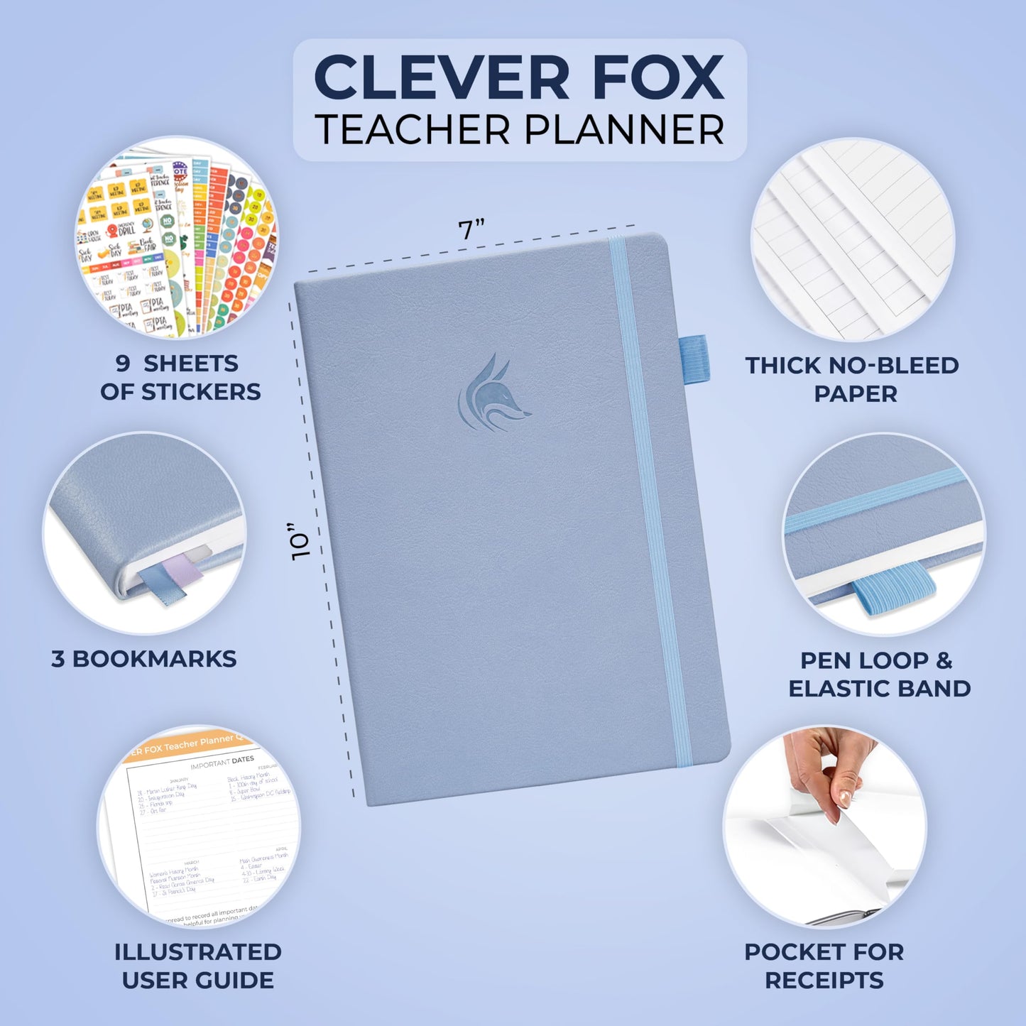 Clever Fox Teacher Planner – School Year Planner with Calendars & Lesson Plans – Teacher Plan Book for Classroom & Homeschool Organization - Undated, 7x10″, Hardcover (Periwinkle)